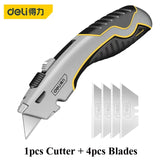 Deli Sharp Zinc Alloy Metal Retractable Utility Knife, Heavy Duty Quick-Change SK2 Blades Box Cutter for Cardboard, Carton