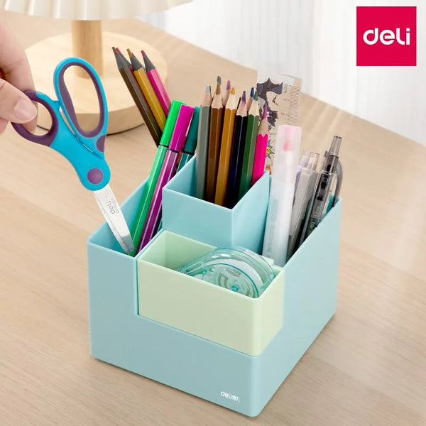 Deli Simple Pen Holder Storage Box Organizer Stationery Blue Pink Mult –  AOOKMIYA