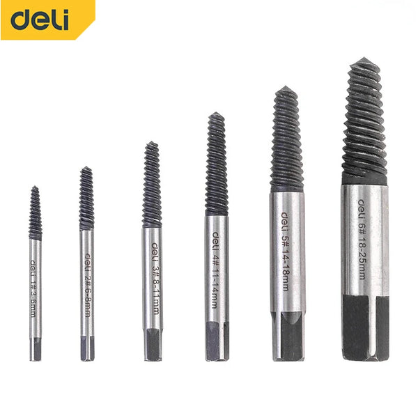 Deli Six-Piece Screw Extractor Damaged Screw Extractor Drill Bit Extractor Bolt Extractor Bolt Stud Remover Tool