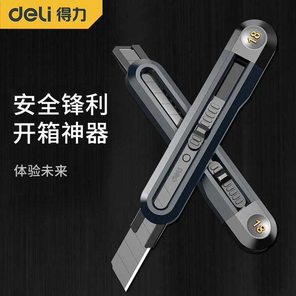 Deli Metal Box Cutters Retractable with 9mm Snap off Blades Razor Knife  Utility Knife for Carton, Cardboard, Paper Cutter
