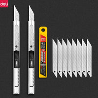 Deli Utility knife Retractable with 30 Degree Snap Off Blade 9MM Box Cutter Knife, Office Vinyl and Paper Cutting Craft Knives