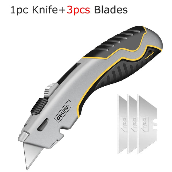 Deli Zinc Alloy Retractable Box Cutter Premium taglierino professionale  Utility Knife Wallpaper cuchillos Stationery Tools нож