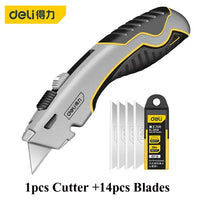 Deli Zinc Alloy Utility Knife, Box Cutter Heavy Duty Retractable for Cartons Cardboard and Boxes with Blade Storage Design