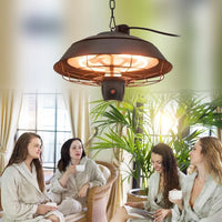 Electric Outdoor Ceiling Patio Heater Black with Infrared Heating Element Remote Control LED Light for BBQ Party Balcony Veranda