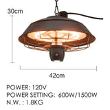 Electric Outdoor Ceiling Patio Heater Black with Infrared Heating Element Remote Control LED Light for BBQ Party Balcony Veranda