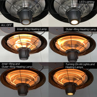 Electric Outdoor Ceiling Patio Heater Black with Infrared Heating Element Remote Control LED Light for BBQ Party Balcony Veranda