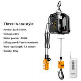 Elevador elétrico pequeno portátil da grua, guincho elétrico com controle remoto, talha de elevação da corda do fio de aço, 500kg
