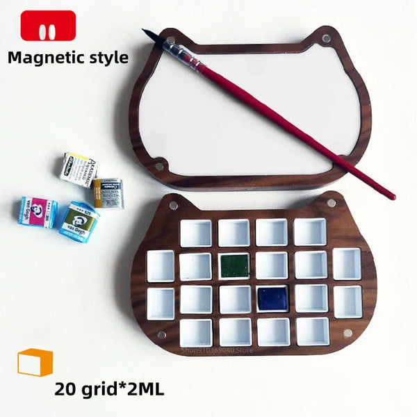 15/24 Grid Walnut Oak Grid Watercolor Paint Box Portable Mini