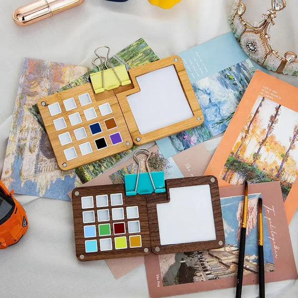 AOOKMIYA  Empty Wooden Watercolor Palette Ins Style Travel Portable Mini Watercolor Acrylic Paint Box Square Tray Box Art Painting Supplie