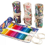 Estética em Canvas Rollable Pencil Case, Escola Grande Capacidade, Armazenamento de Lápis Coloridos, Roll Up Case para Artista, 36, 48, 72 Slots