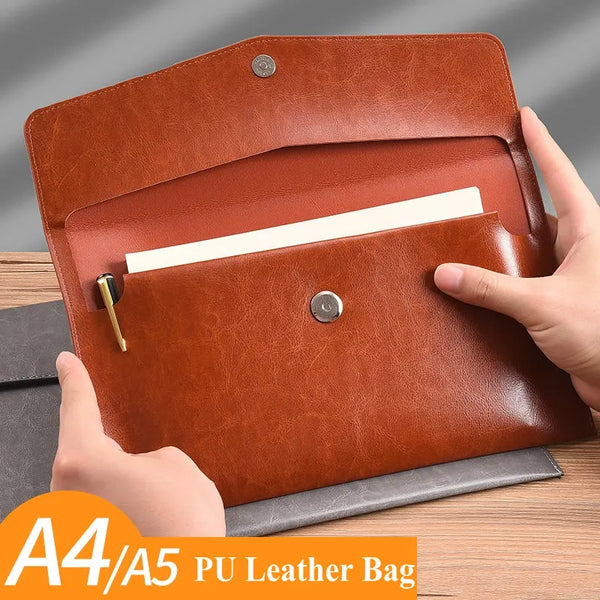 Fashion PU Leather Document Bag A4 A5 Document Storage Bag Office Bills Paper Organizer File Bag