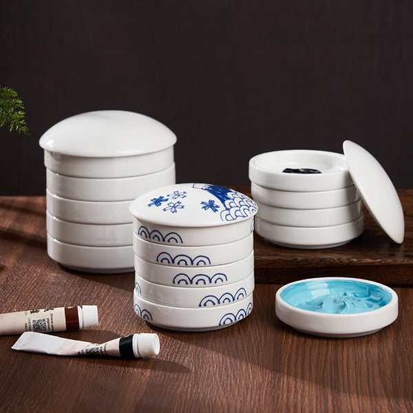 AOOKMIYA Five-layer Ceramic Palette with Cover Jingdezhen Blue and Whi