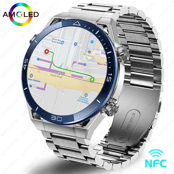 For Huawei Xiaomi NFC Smart Watch Men GPS Tracker AMOLED 454*454 HD Sc –  AOOKMIYA