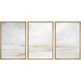 Framed Canvas Print Wall Art Set Teal Sky Ocean Wave Beach Shore Nature Wilderness Illustrations Modern Art Decorative