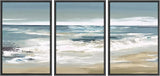 Framed Canvas Print Wall Art Set Teal Sky Ocean Wave Beach Shore Nature Wilderness Illustrations Modern Art Decorative