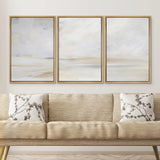 Framed Canvas Print Wall Art Set Teal Sky Ocean Wave Beach Shore Nature Wilderness Illustrations Modern Art Decorative