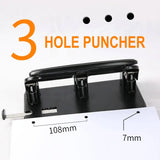 Furador manual padrão com 3 buracos, 108mm, espaçamento para papel, 3 peças, máquina de ligação para pasta de fichário