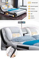 Genuine Leather Bed Multifunctional Beds Ultimate Massage Camas with Bluetooth,Speaker,Safe,Air Cleaner, Projector,Drawers