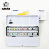 German Schmincke Solid Watercolor Paints 10/12/24 Colors Set Academy Grade Half Pans Iron Box Full Block Art Pigments Supplies