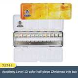 German Schmincke Solid Watercolor Paints 10/12/24 Colors Set Academy Grade Half Pans Iron Box Full Block Art Pigments Supplies