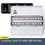 German Schmincke Solid Watercolor Paints 10/12/24 Colors Set Academy Grade Half Pans Iron Box Full Block Art Pigments Supplies