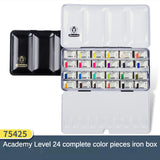 German Schmincke Solid Watercolor Paints 10/12/24 Colors Set Academy Grade Half Pans Iron Box Full Block Art Pigments Supplies