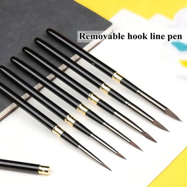 AOOKMIYA 7 Watercolor Hook Line Pens Set Detachable Metal Pen Holder Travel Portable Watercolor Painting Brush Artist Painting Supplies
