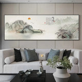 Mountain and Waters Poster Print Landscape Painting for Hall Office Room Decor Traditonal Chinese Style Canvas Wall Art Picture