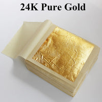 AOOKMIYA 100PCS 24K Gold Leaf Gold Foil Sheets for Decoration Arts Crafts Paper Home Real Gold Foil Gilding Paper