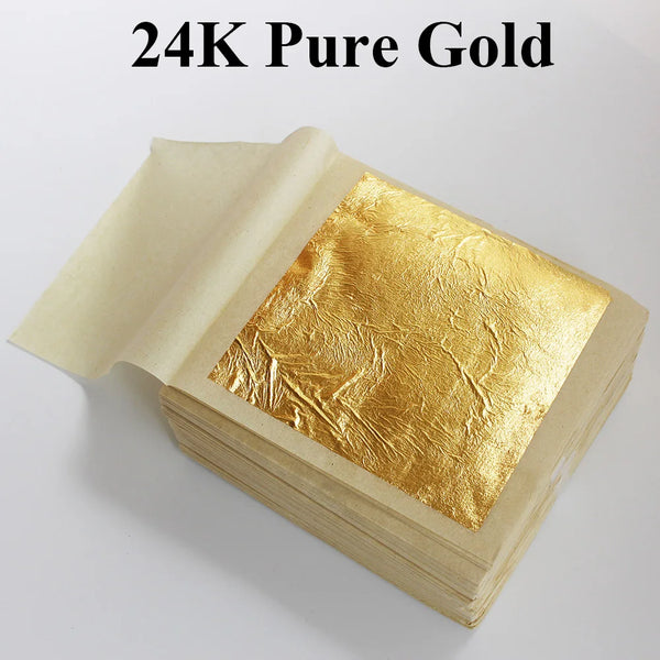 AOOKMIYA 100PCS 24K Gold Leaf Gold Foil Sheets for Decoration Arts Crafts Paper Home Real Gold Foil Gilding Paper