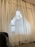 Fashion Princess White Blackout Curtains for Living Room, Korean 3 Layers Fairy Sheer Drapes for Girls' Bedroom,Home Deco Fabric
