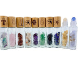 Quartz Gemstone Roller Bottle with Natural Bamboo Wood Lid Essential Oil Bottle Cross Cat Hamesh Hand Pattern 10pcs/lot  P289