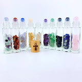 Quartz Gemstone Roller Bottle with Natural Bamboo Wood Lid Essential Oil Bottle Cross Cat Hamesh Hand Pattern 10pcs/lot  P289