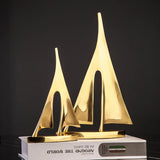 Smooth Sailing Sailboat Metal Crafts Ornaments Copper Golden Hollow Ship Abstract Geometric Sailboat Sculpture Home Furnishings