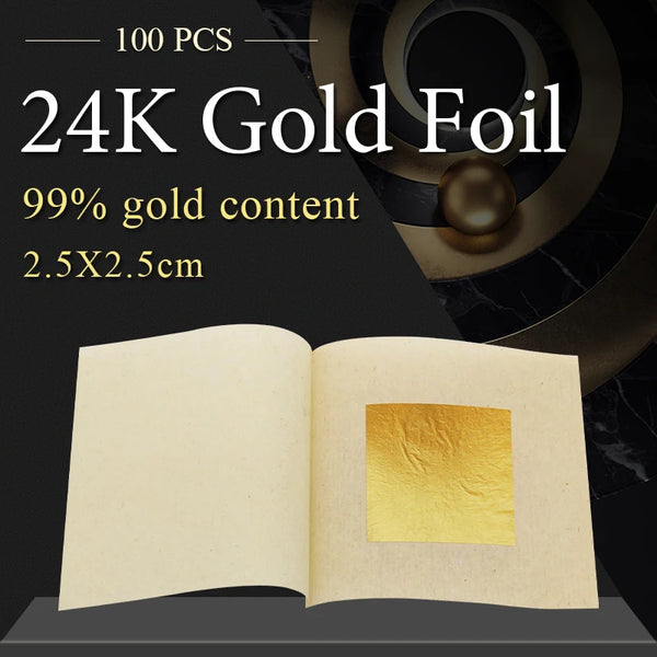 AOOKMIYA 100pcs Genuine Gold Leaf Sheets 2.5cm Mini Gold Foil Sheets For Arts Crafts Paper Cake Decoration Buddha Statue Gilding Paper