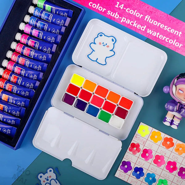 AOOKMIYA 14-color Fluorescent Color Opera Watercolor Paint Sub-packaged Plastic Box/metal Box Packaging Artist-level Art Supplies  AOOKMIYA.COM