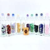 Quartz Gemstone Roller Bottle with Natural Bamboo Wood Lid Essential Oil Bottle Cross Cat Hamesh Hand Pattern 10pcs/lot  P289