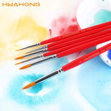 5pcs Korea Hwahong Watercolor Pen Gouache Brush Red Rod Different Shape Round Nylon Hair Painting Brush Round Head Art Supplies