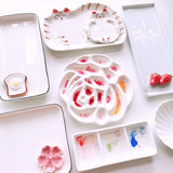 Ceramic palette Watercolor Painting Dish Kawaii kitten White Porcelain Color Palette Office profession painting Art Supplies