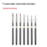 AOOKMIYA 7 Watercolor Hook Line Pens Set Detachable Metal Pen Holder Travel Portable Watercolor Painting Brush Artist Painting Supplies