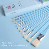7pcs/10pcs Magritte gouache brush set, art special Bristles oil brush, fishtail fan pen acrylic brush, professional art supplies