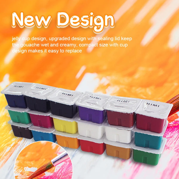 Gouache Paint Set, 24 Colors x 30ml Unique Jelly Cup Design with 3
