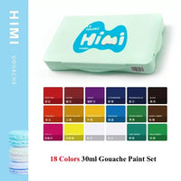 HIMI Gouache Paints Set 18/24colors 30ml Jelly Cup Non-Toxic Gouache Artist Watercolor Paint with Palette For Painting Art