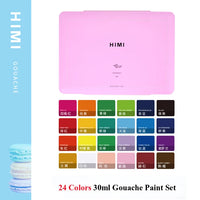 HIMI Gouache Paints Set 18/24colors 30ml Jelly Cup Watercolor Paint Safety Non-Toxic Gouache Artist With Palette For Biginners