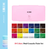 HIMI Gouache Paints Set 18/24colors 30ml Jelly Cup Watercolor Paint Safety Non-Toxic Gouache Artist With Palette For Biginners