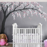 AOOKMIYA Baby Girls Room Wall Decal Cherry Blossom Tree Art Decor Vinyl Stickers, Leaves Tree Wall Decals For Nursery Wall Decoration