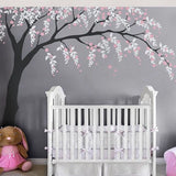 AOOKMIYA Baby Girls Room Wall Decal Cherry Blossom Tree Art Decor Vinyl Stickers, Leaves Tree Wall Decals For Nursery Wall Decoration