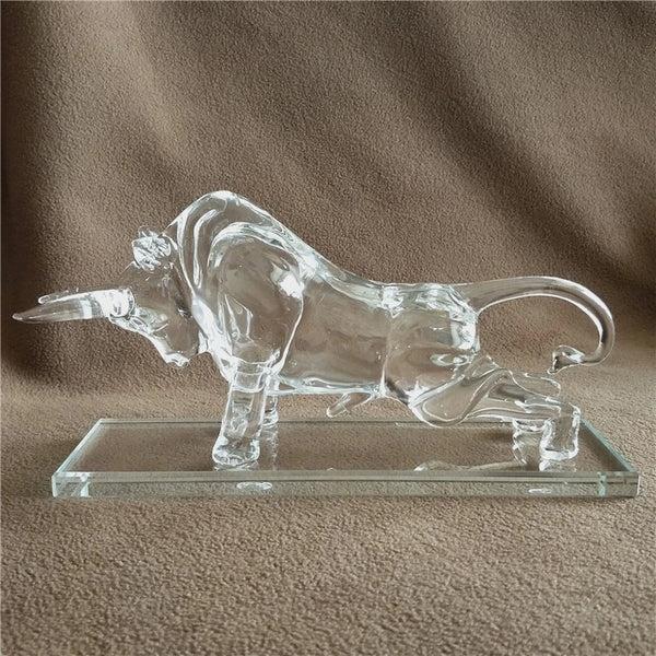 AOOKMIYA Quartz Crystal Glass Bull Miniature Mineral Figurine Ox Mascot Ornament Craft Accessories for Home Decor Business Gift Birthday