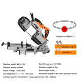 Handheld Woodworking Band Saw, ferramenta de corte, aço inoxidável, alumínio, metal, PVC, madeira