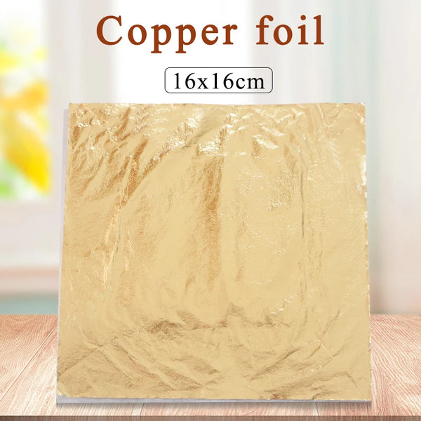 AOOKMIYA 1000pcs 16x16cm Imitation Gold Leaf Gilding Sheets Copper Leaf Sheet Color #2.5 Gold Leaf Sheets Art Craft Paper Nail Deoratioin